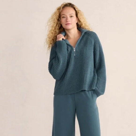 Haven Well Within Cotton Shaker Stitch Half Zip Blue/Gray Sweater Large EUC! - Picture 2 of 6